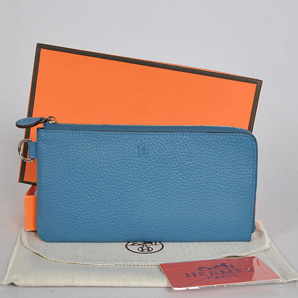 A908 Hermes in pelle con cerniera Portafoglio clemence in Medium Blue